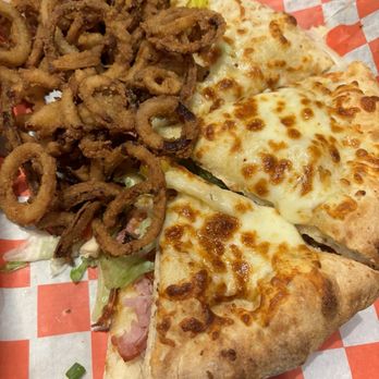 Bombshells Burgers & BBQ - Italian Bombwich Side of Onion Tanglers - Pizza Near Me - Huntington, West Virginia Bombshells Burgers & BBQ - Italian Bombwich Side of Onion Tanglers - Pizza Near Me - Huntington, West Virginia