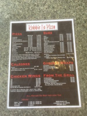 Menu photo 1 Robbie T's Pizza Jamesville, NY Menu photo 1 Robbie T's Pizza Jamesville, NY