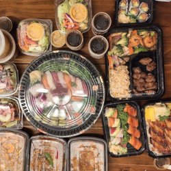 Red Bowl - The spread... Sushi and hot food