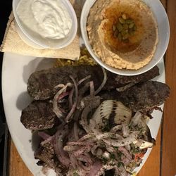 Pita Kabob & Grill - Lulu (sausage) and Lamb PK Combo with sweet potato hummus (5 stars)