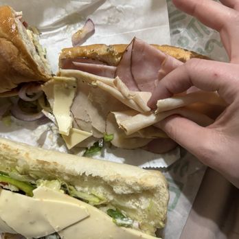 Subway Restaurants - I've worked at Subway for 7 years, it's 12 turkey,12 ham, 6 bacon, and double cheese on the American club footlong. - Sandwiches Near Me - Albion, Michigan
