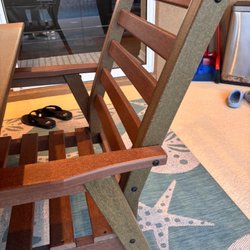 Ashley Store - Patio table when we first got it compared to the new side table we received.