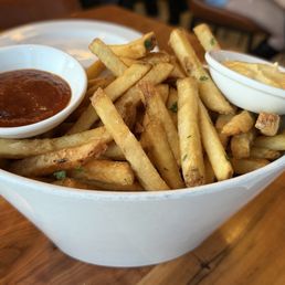 French fries were hot and both crispy and soft and you get a lot. The ketchup is house made as is the aoli which was good not great. French fries were hot and both crispy and soft and you get a lot. The ketchup is house made as is the aoli which was good not great.