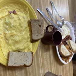 Jack's Nestegg Diner - Western omelette and rye Eggs over medium home fries and bacon
