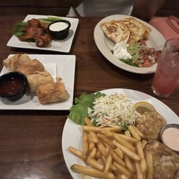 Spicy Chicken Egg Rolls, Jumbo Lump Crab Cakes Chicken Quesadilla, Buffalo wings