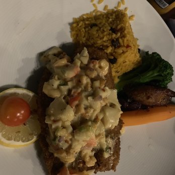 Mafolie Hotel & Restaurant - Coconut fish with imitation crab meat and tiny shrimp. - Hotels Near Me - St. Thomas, Virgin Islands