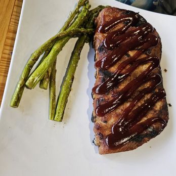 Apollo's Bistro - Half of a slab of ribs and asparagus (baked beans, not pictured) - American Near Me - Apollo Beach, Florida Apollo's Bistro - Half of a slab of ribs and asparagus (baked beans, not pictured) - American Near Me - Apollo Beach, Florida