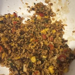 Salt saturated spicy cauliflower rice- I could not eat it and neither did my husband.