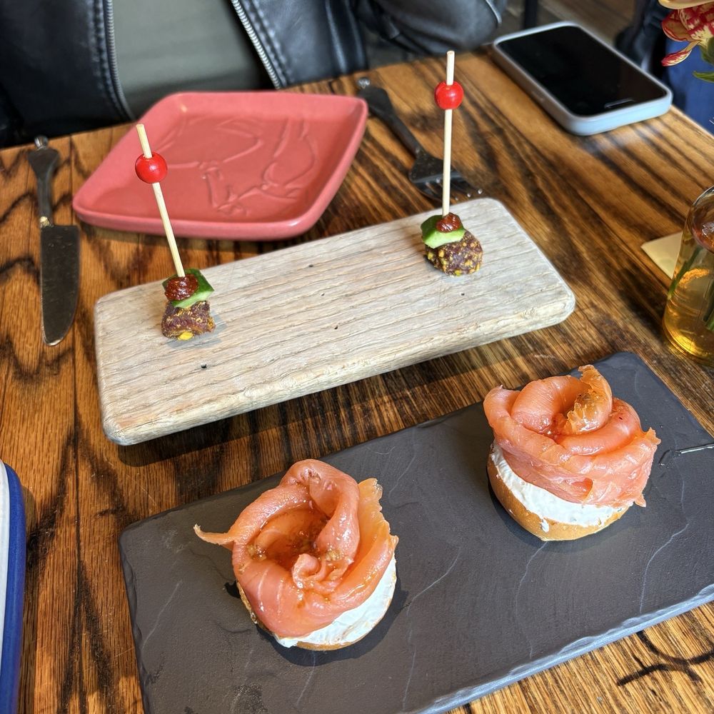 Stuffed Medjool Dates Skewers / Pintxos ($4 each) and Salmon Ahumado ($16) Stuffed Medjool Dates Skewers / Pintxos ($4 each) and Salmon Ahumado ($16)
