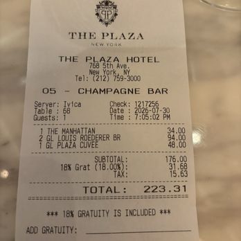 The Champagne Bar - Receipt - gratuity included - Champagne Bars Near Me - New York, New York The Champagne Bar - Receipt - gratuity included - Champagne Bars Near Me - New York, New York