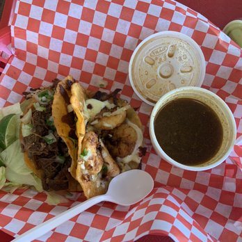 El Rustico - Shrimp taco and a birria taco - Tacos Near Me - Tucson, Arizona El Rustico - Shrimp taco and a birria taco - Tacos Near Me - Tucson, Arizona