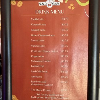 Yi's Cafe - Their drink menu - Coffee & Tea Near Me - Arcadia, California