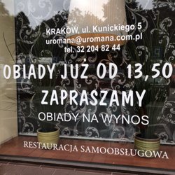 Restauracja u Romana - The storefront advertises a location in another city.