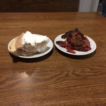 Antoinette Baking - Cherry Orange almond on right and peanut butter banana pie with chocolate on the left! - Bakeries Near Me - Tulsa, Oklahoma Antoinette Baking - Cherry Orange almond on right and peanut butter banana pie with chocolate on the left! - Bakeries Near Me - Tulsa, Oklahoma