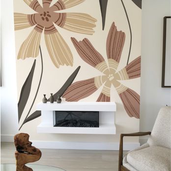 Mikaela Karthik Design - Modern / botanical residential architectural accent wall mural for living room to match simple, modern decor and make a statement. - Commissioned Artists Near Me Mikaela Karthik Design - Modern / botanical residential architectural accent wall mural for living room to match simple, modern decor and make a statement. - Commissioned Artists Near Me