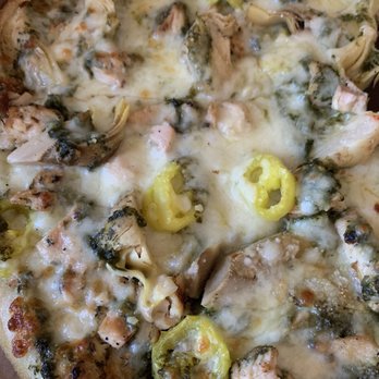 Northender Italian Kitchen - Capital pizza with chicken, pesto, artichoke. We added banana peppers - Pizza Near Me - Arlington, Massachusetts Northender Italian Kitchen - Capital pizza with chicken, pesto, artichoke. We added banana peppers - Pizza Near Me - Arlington, Massachusetts