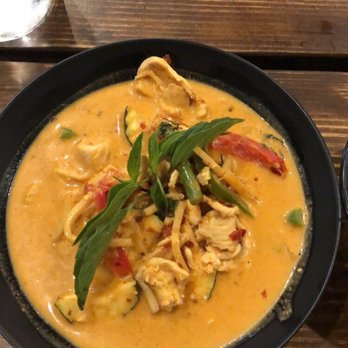 Sip Saam Thai - Close up on red curry. Level 9 spice - Thai Near Me - Austin, Texas Sip Saam Thai - Close up on red curry. Level 9 spice - Thai Near Me - Austin, Texas
