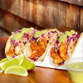 Quina's Cookin - three tacos with shrimp and slaw - Food Trucks Near Me - Ronkonkoma, New York Quina's Cookin - three tacos with shrimp and slaw - Food Trucks Near Me - Ronkonkoma, New York