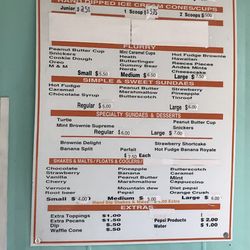 The Ice Cream Place - Menu as of July 2022