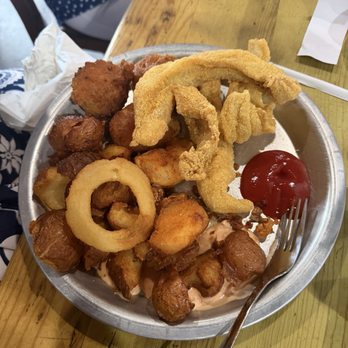 Buckets Crawfish & Seafood - Small Catfish Plate with the Pull-Apart Potatoes. - Seafood Near Me - Pineville, Louisiana Buckets Crawfish & Seafood - Small Catfish Plate with the Pull-Apart Potatoes. - Seafood Near Me - Pineville, Louisiana