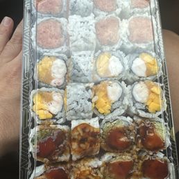 Spicy crunchy tuna roll, spicy mango spring roll, Shrimp Tempura Roll Spicy crunchy tuna roll, spicy mango spring roll, Shrimp Tempura Roll