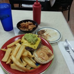 Lulu Burger and fries. Lulu Burger and fries.