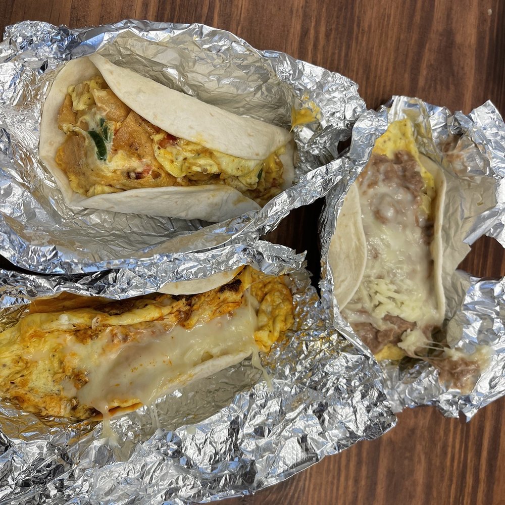 CJ’s Tacos - Chorizo egg and cheese taco Migas egg and cheese taco Egg potato and bean taco - Tacos Near Me - Austin, Texas