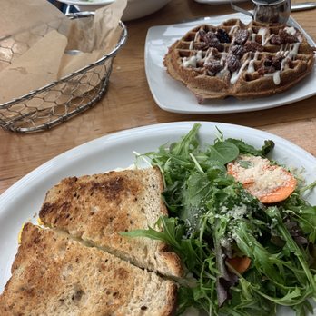 Graze - Loaded Breakfast Sandwich, Belgian Waffle - New American Near Me - Madison, Wisconsin