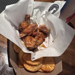 Chicken District - 6 piece hot honey garlic wing combo it was really good I still love hot honey lemon pepper the best though