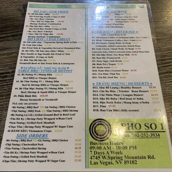 Pho So 1 - Menu back - Vietnamese Near Me - Las Vegas, Nevada Pho So 1 - Menu back - Vietnamese Near Me - Las Vegas, Nevada
