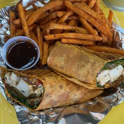 Cell Power Cafe - Grilled Chicken Wrap W Teriyaki Sauce and Sweet Potato Fries