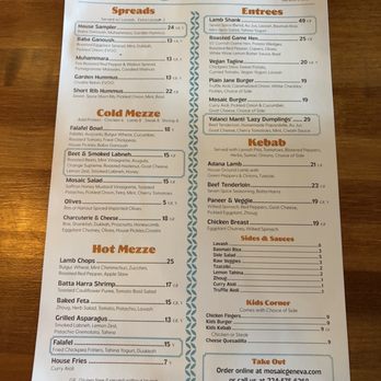 Mosaic Kitchen & Cocktails - food menu - Coffee & Tea Near Me - Geneva, Illinois