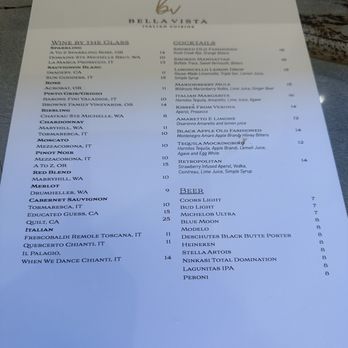Bella Vista - Cocktail Menu - Italian Near Me - Ridgefield, Washington