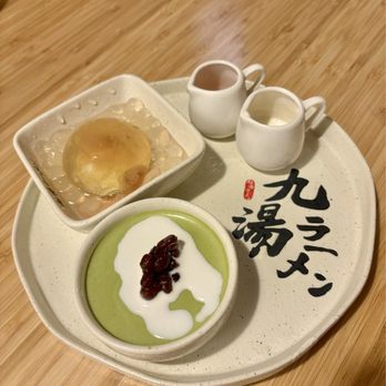 Kyuramen - Park Slope - Matcha Pudding with Red Bean and Japanese Cherry Blossom Jelly. - Ramen Near Me - Brooklyn, New York Kyuramen - Park Slope - Matcha Pudding with Red Bean and Japanese Cherry Blossom Jelly. - Ramen Near Me - Brooklyn, New York