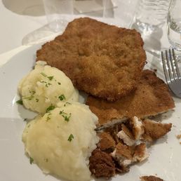 Pork schnitzel and mash potatoes