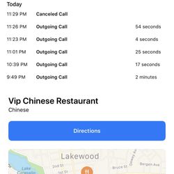 Vip Chinese Restaurant - Screen grabs of my repetitive calls to VIP. Along with his hang ups.