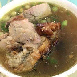 Lechon (Filipino roast pig) soup noodles. Pretty good. I like the skin of the lechon so I was given extra skin.  Soup was decent.