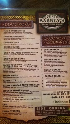 Menu photo 2 Old Barney's Warrensburg, MO