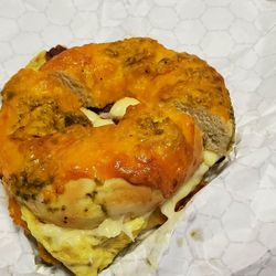 The Breakfast Nook - Bacon, egg, and cheese on a jalapeno cheddar bagel.