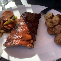Half rack of ribs with feature potato. Half rack of ribs with feature potato.