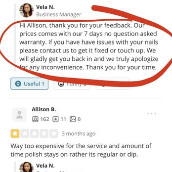 Vela Nail Lounge - The 7 days no questions asked warranty that we were not offered. - Nail Salons Near Me - Las Vegas, Nevada Vela Nail Lounge - The 7 days no questions asked warranty that we were not offered. - Nail Salons Near Me - Las Vegas, Nevada