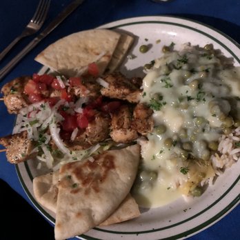 Olympia Cafe - Chicken Kebabs with rice with a super light and tasty gravy. Delicious!! - Greek Near Me - Savannah, Georgia Olympia Cafe - Chicken Kebabs with rice with a super light and tasty gravy. Delicious!! - Greek Near Me - Savannah, Georgia