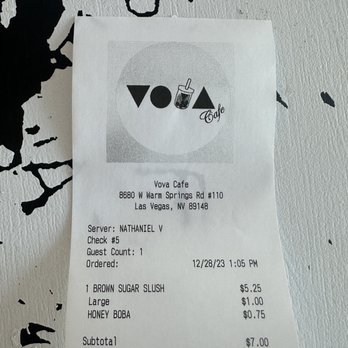 Vova Cafe - Receipt - Coffee & Tea Near Me - Las Vegas, Nevada