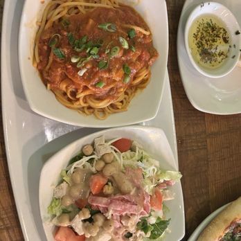 California Pizza Kitchen - Spaghetti bolognese and chopped salad - lunch - Pizza Near Me - Manhattan Beach, California California Pizza Kitchen - Spaghetti bolognese and chopped salad - lunch - Pizza Near Me - Manhattan Beach, California