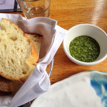 Sweet Basil - Fresh complimentary bread served with house made pesto - Italian Near Me - Needham, Massachusetts