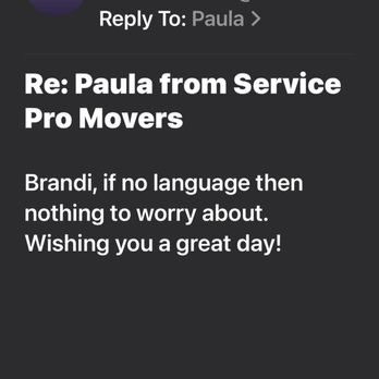 Service Pro Movers - Email from Paula - Movers Near Me - Citrus Heights, California
