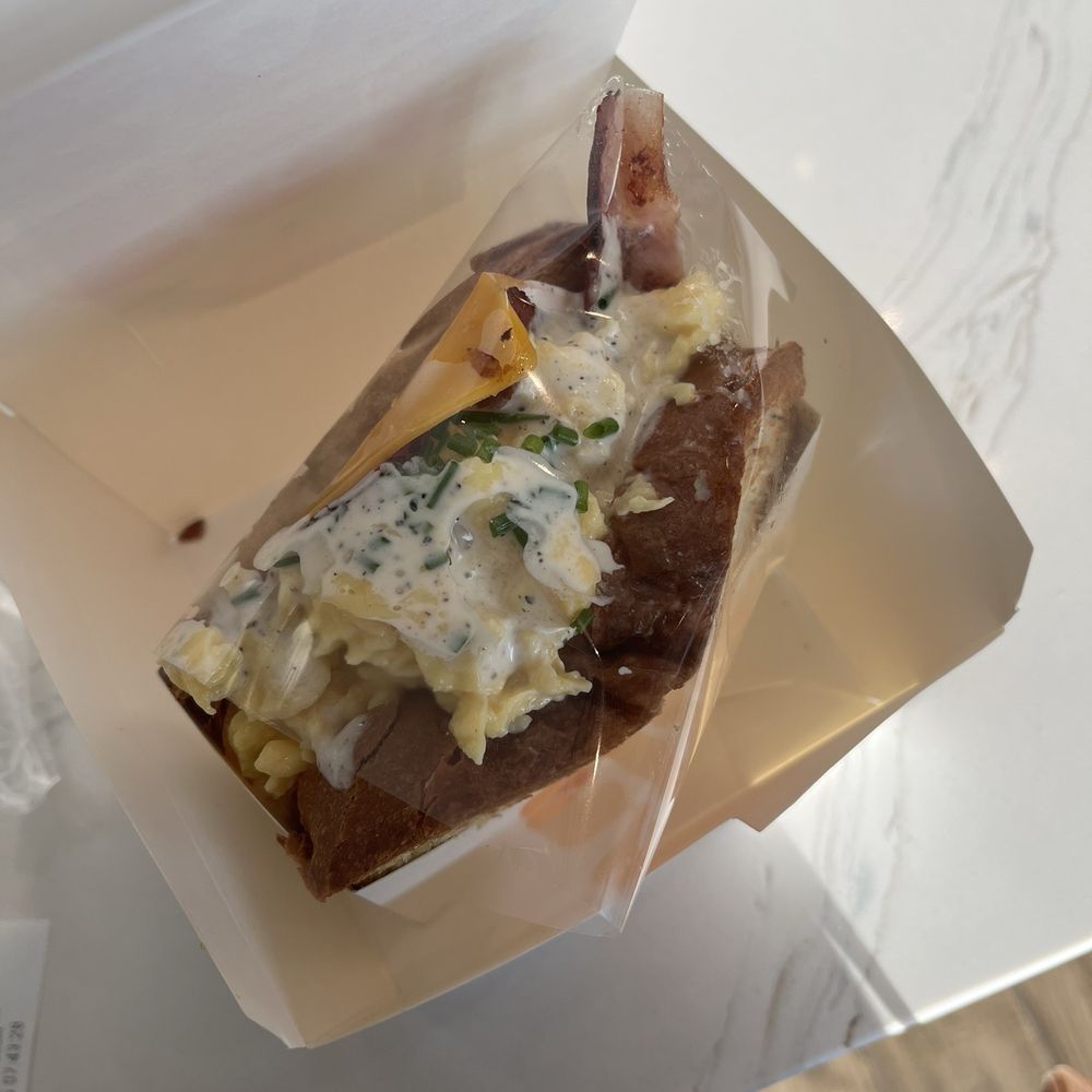 Bacon egg and cheese Egg Box sandwich