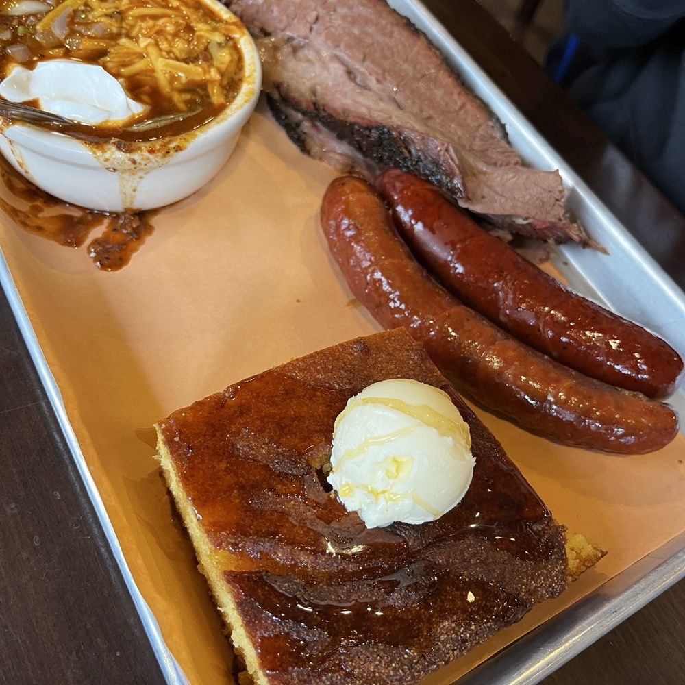 Jack's BBQ - Bellevue - Double trinity with cornbread and chili - Cocktail Bars Near Me - Redmond, Washington