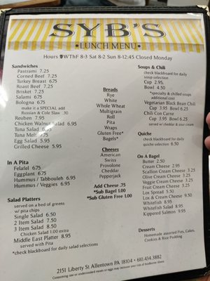 Menu photo 1 Syb's West End Deli Allentown, PA
