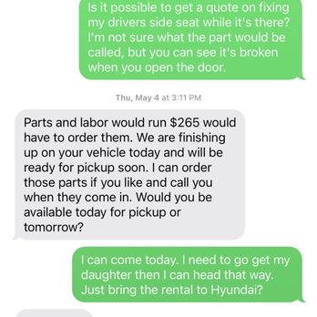 Pearson Hyundai - Quoting me $265 to fix my seat... - Car Dealers Near Me - Midlothian, Virginia Pearson Hyundai - Quoting me $265 to fix my seat... - Car Dealers Near Me - Midlothian, Virginia